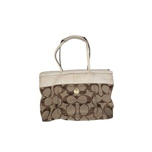 Coach Signature‎ Tote Shoulder Bag Purse Satchel Brown Beige Designer Handbag